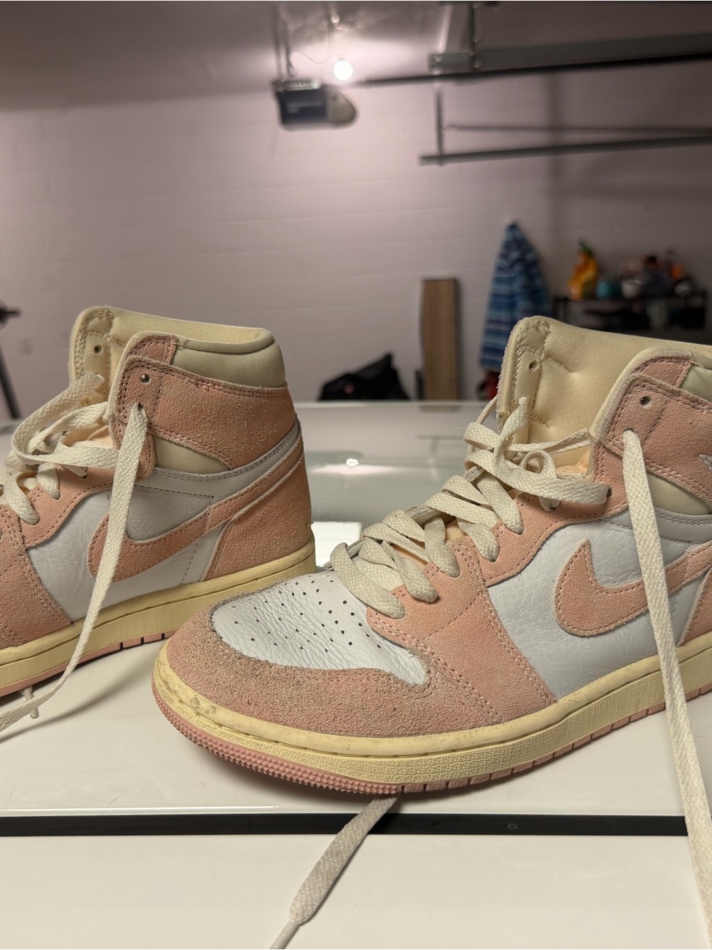 Nike Jordan 1 in Cream & Blush - Classic Swoosh Style